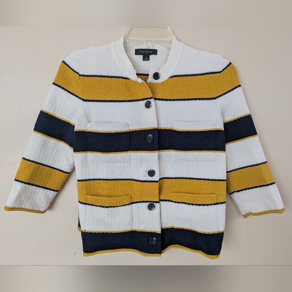 Ann Taylor Sweaters - Ann Taylor Striped Nautical Cardigan Sweater, Yellow, White, & Black (SIZE S)